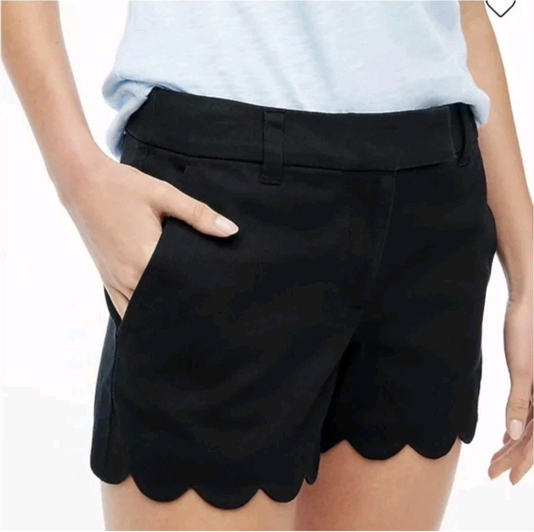 J. Crew Black Scalloped Hem Women's Shorts Size 10 Linen & Cotton